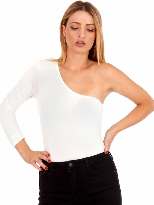 Silia D One Shoulder Bodysuit Relaxed Fit White