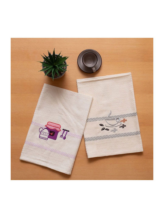 Viopros 502 Tea Towel made of 100% Cotton Ecru-Purple 45x65cm 2pcs