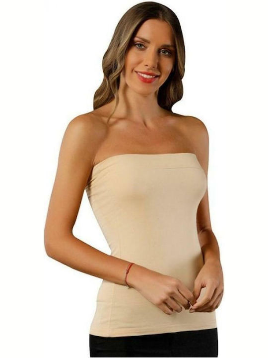 Siyah Inci Strapless Βαμβακερό Μπέζ (Beige) Γυν...