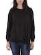 Damen Crop Top Baumwolle Langarm Schwarz