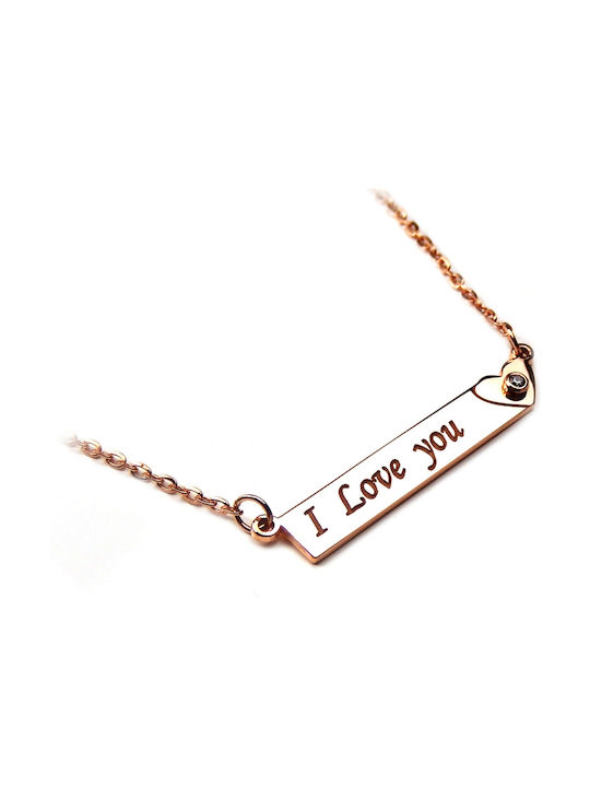 Personal Jewel Necklace Name from Rose Gold Plated Silver with Zircon