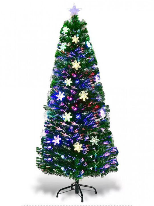 Christmas Green Tree with Metallic Base, Built in Branches and Optical Fibers Lighting H180cm