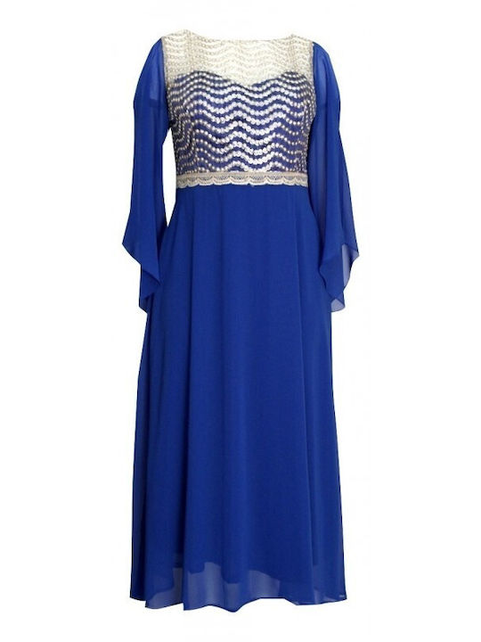 Queen Fashion Midi Βραδινό Φόρεμα μπλε