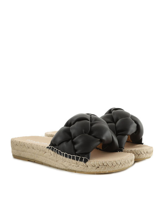 Leather Women's Flat Sandals in Black Color