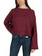 Bluza Damă Crop Bumbac Mânecă Lungă Burgundy