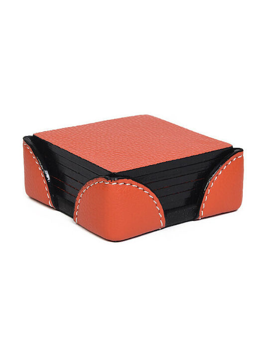 BagCity PU Orange Coasters with Stand 6pcs