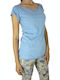 Women's Blouse Cotton Short Sleeve with Boat Neckline Light Blue