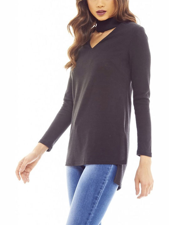 Ax Paris Damen Langarm Pullover mit V-Ausschnitt black