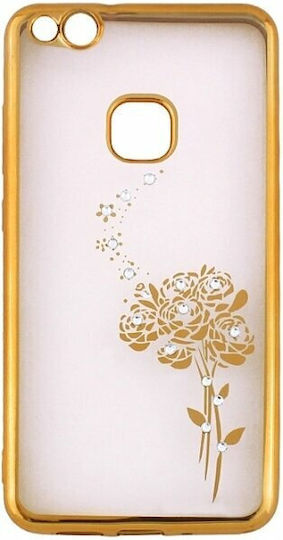 Beeyo Roses Umschlag Rückseite Gold (Galaxy A8+ 2018)