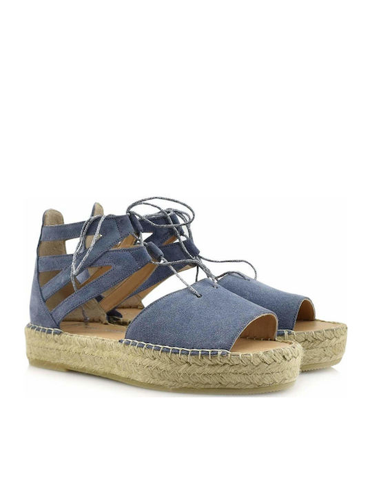 Leder Flache Sandalen für Damen in Blau Farbe