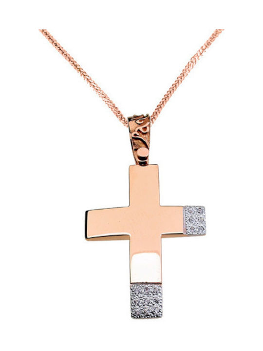 Damen Rosé Vergoldet Kreuz mit Kette