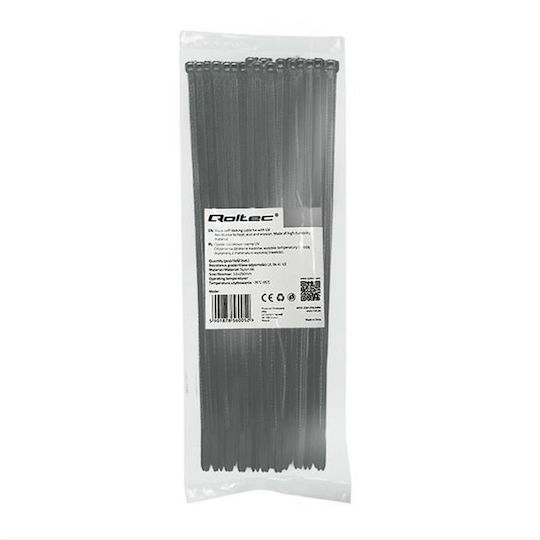Qoltec Plastic Cable Ties 300mm x 3.6mm in Black Colour (100 pcs)