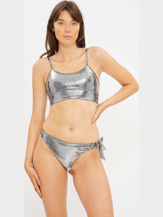 Bikini Slip mit Schnürchen Silber