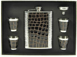 Hip Flask Комплект Флакон Неръждаема Стомана с Чаши за Шотове и Фуния Черен 240ml
