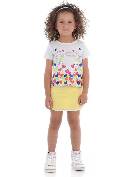 Brums Kids Set with Skirt Summer 2pcs White Jersey +mini Skirt