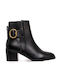 Politis shoes Women's Leather Medium Heel Ankle Boots Black