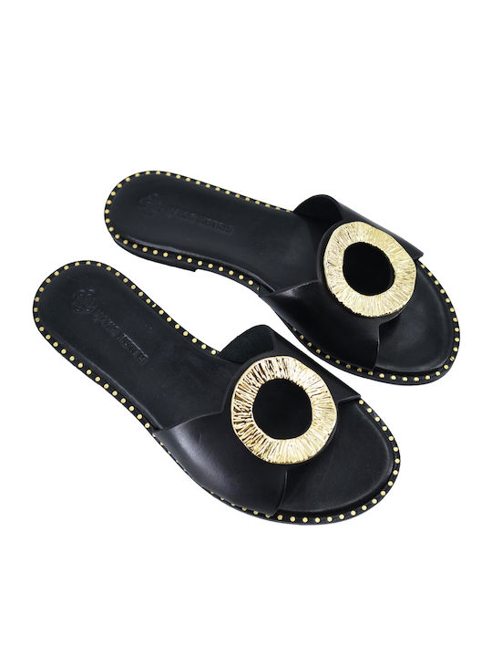 Leder Flache Sandalen für Damen in Schwarz Farbe