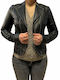 MARKOS LEATHER Kurz Damen Leder Mittellang Blazer Schwarz