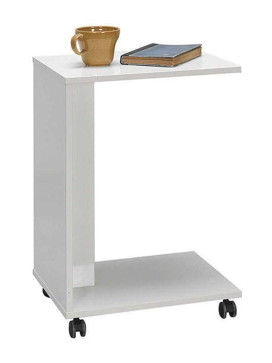 Rectangular Side Table with Wheels White L35xW45xH65cm