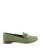 Leather Women's Loafers in Green Color