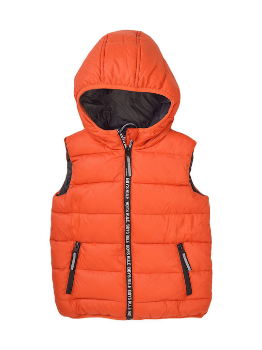 Minoti Boys Quilted Coat Orange Sleeveless with Ηood