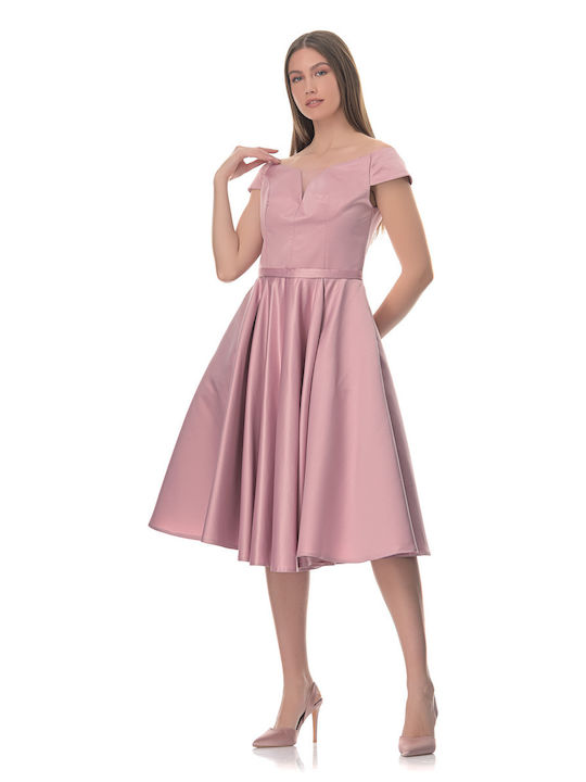 Farmaki Mini Dress for Wedding / Baptism Off-Shoulder Pink