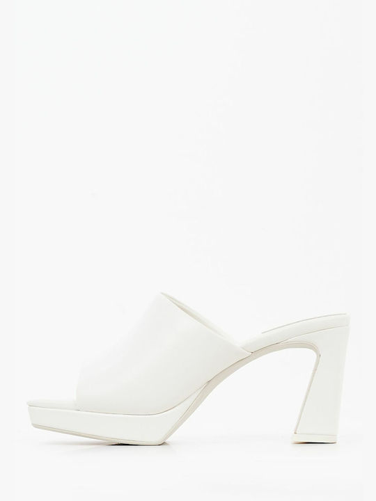 Jeffrey Campbell Chunky Heel Leather Mules White