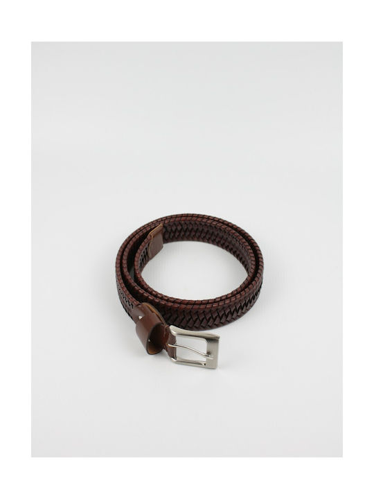 Tzevelion Men's Knitted Leather Belt Tabac Brown