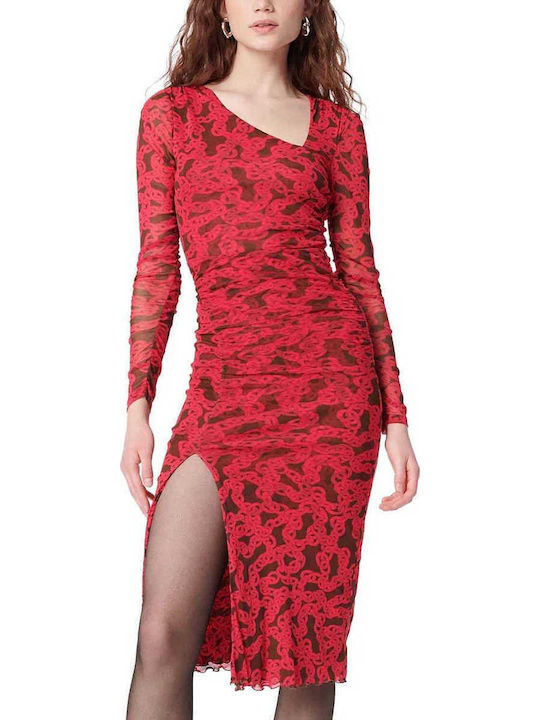Rochie Midi Cu Deschizătură Roșie