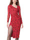 Rochie Midi Cu Deschizătură Roșie