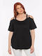 Silky Collection Women's Summer Blouse Off-Shoulder Short Sleeve Black