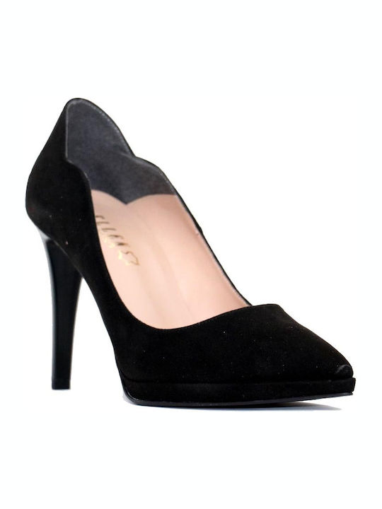 Suede Pointed Toe Stiletto Black High Heels