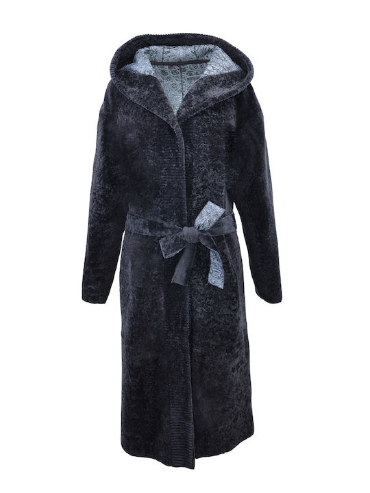 Mouton Women's Gray Coat with Hood