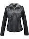 Women's Short Lifestyle Leather Jacket for Spring or Autumn Black