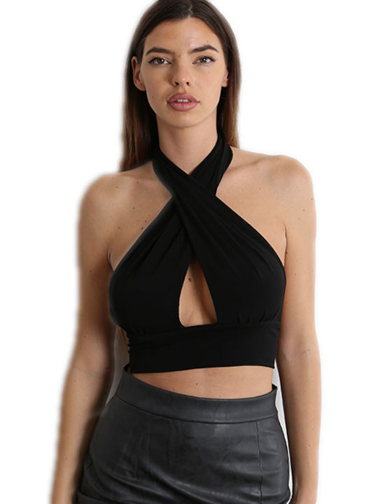 Γυναικείο Καλοκαιρινό Crop Top Αμάνικο Μαύρο