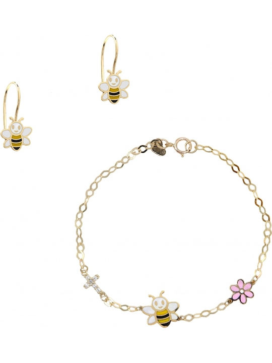 Polytimo Set mit Ohrringe & Armband aus Gold 9K mit Steinen