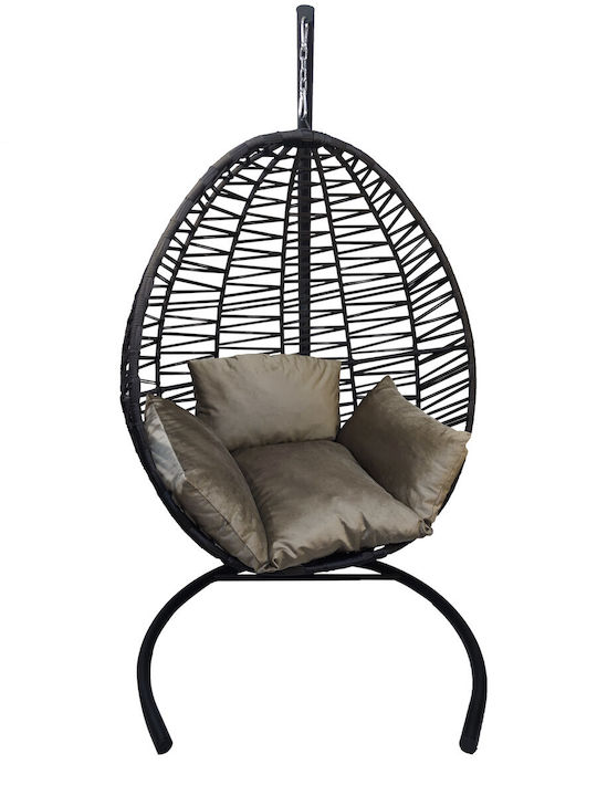 Κούνια Φωλιά με Βάση και Μαξιλάρι Rattan Γκρι Μ115xΠ100xΥ203cm
