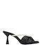 Satin Mules with Chunky High Heel in Black Color