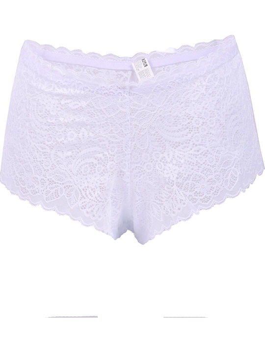 Femeie Boxer cu Dantelă Alb