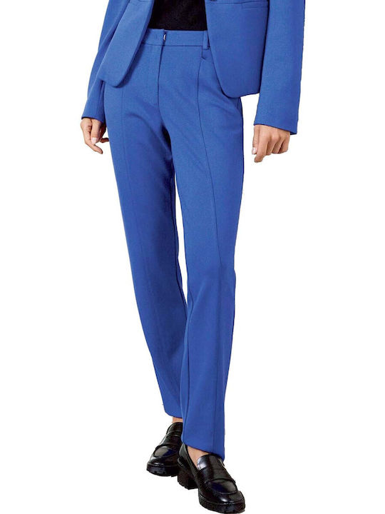 Women's High-waisted Fabric Trousers Blue