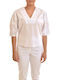 Aggel Women's Summer Blouse with 3/4 Sleeve & V Neck White