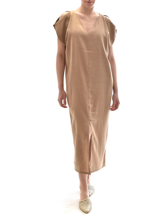 Aggel Sommer Midi Kleid Beige