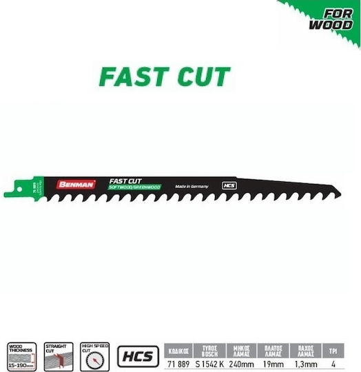 Benman Jig Saw Blade for Wood 240mm Fast Cut 71889