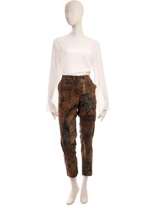 Women's High-waisted Fabric Trousers Brown