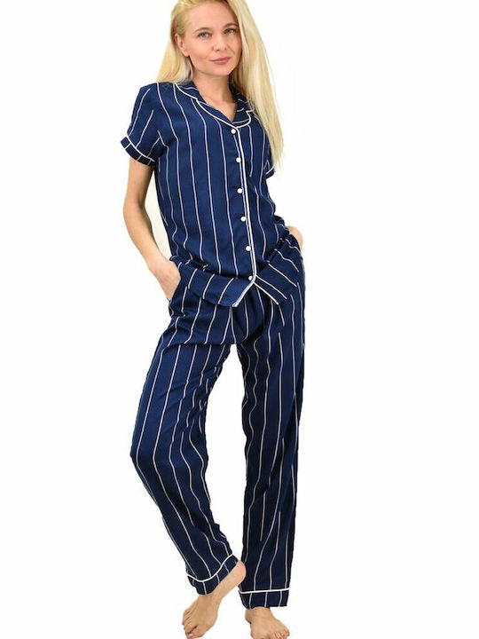 Potre Sommer Damen Pyjama-Set Dark Blue