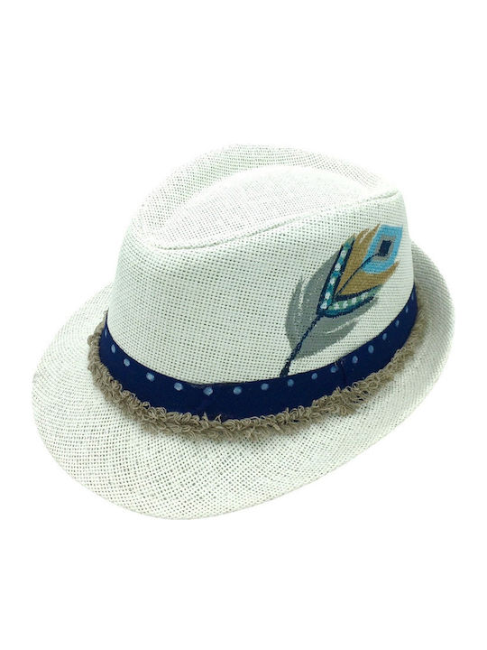 LiebeQueen Kids' Hat Fedora Straw Children's Feather Peacock White