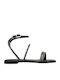 Leather Women's Flat Sandals in Black Color
