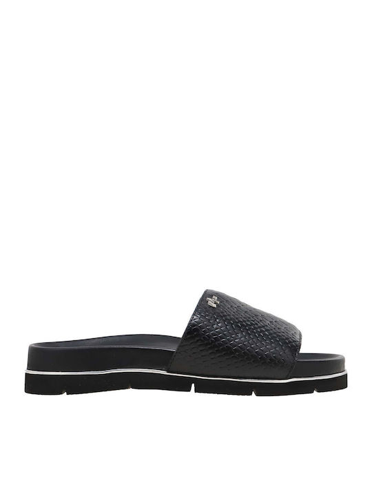 Leather Women's Flat Sandals in Black Color