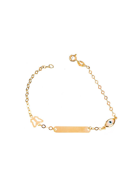 Filva Oro Kids Gold ID Bracelet 9K with Evil Eye for Girl