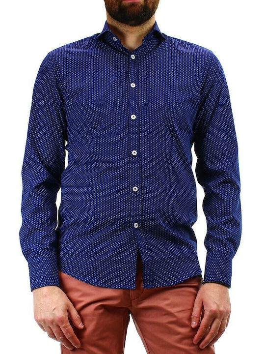 Vittorio Artist Men's Shirt Long Sleeve Cotton Polka Dot Blue